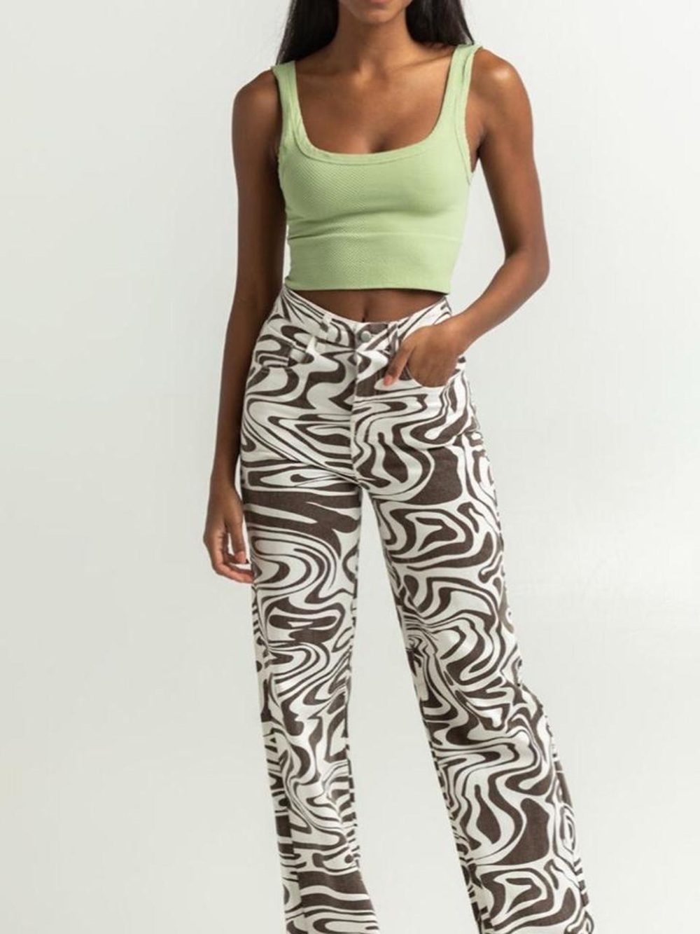 Wide Leg Swirl Print Pants in Brown & White